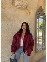 Bordo Balon Kol Süet Bomber Ceket