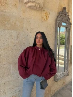 Bordo Balon Kol Süet Bomber Ceket