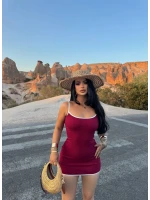 Bordo Biyeli Mini Kaşkorse Elbise
