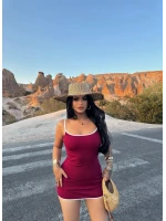 Bordo Biyeli Mini Kaşkorse Elbise