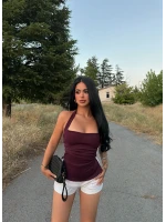 Bordo Çift Yırtmaçlı Modal Bluz