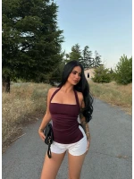 Bordo Çift Yırtmaçlı Modal Bluz