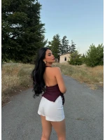 Bordo Çift Yırtmaçlı Modal Bluz