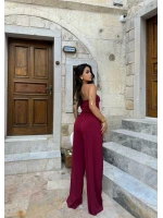 Bordo Eva Yan Büzgülü Straplez Takım