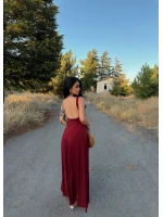 Bordo Kare Yaka Maxi Elbise