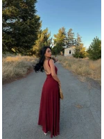 Bordo Kare Yaka Maxi Elbise