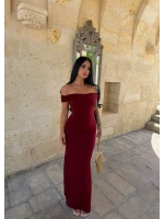 Bordo Kayık Yaka Maxi Elbise