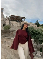 Bordo Kolları Volanlı Korse Sweat