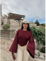 Bordo Kolları Volanlı Korse Sweat