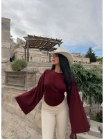 Bordo Kolları Volanlı Korse Sweat