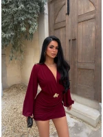 Bordo Kruvaze Tokalı Elbise