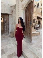 Bordo Mermaid Göğüs Gloplu Elbise