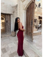 Bordo Mermaid Göğüs Gloplu Elbise