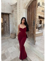 Bordo Mermaid Göğüs Gloplu Elbise
