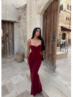 Bordo Mermaid Göğüs Gloplu Elbise