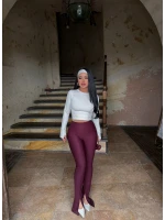 Bordo Ön Yırtmaçlı Fitilli Pantolon