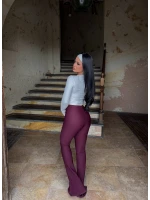 Bordo Ön Yırtmaçlı Fitilli Pantolon