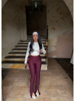 Bordo Ön Yırtmaçlı Fitilli Pantolon