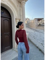 Bordo Polo Yaka Crop Gömlek