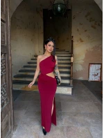 Bordo Yan Pencereli Sandy Elbise