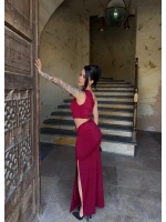 Bordo Yan Pencereli Sandy Elbise