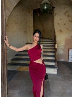 Bordo Yan Pencereli Sandy Elbise