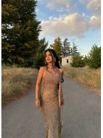 Boyun Fularlı Leopar Tül Elbise