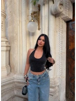 Boyundan Geçmeli Simli Crop