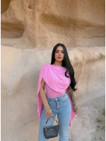 Pembe Drapeli Pelerin Bodysuit