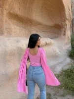 Pembe Drapeli Pelerin Bodysuit