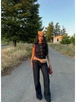 Düğmeli Palazzo Denim Takım