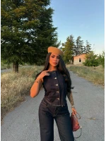 Düğmeli Palazzo Denim Takım