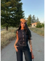 Düğmeli Palazzo Denim Takım