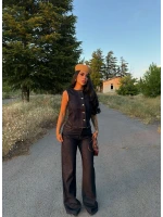 Düğmeli Palazzo Denim Takım