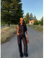 Düğmeli Palazzo Denim Takım