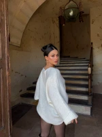 Ekru Batwing Oversize Triko Kazak