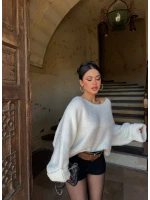Ekru Batwing Oversize Triko Kazak