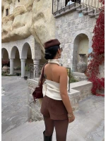 Ekru Fermuarlı Bolerolu İkili Takım