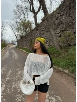 Ekru Kayık Yaka Oversize Triko