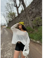 Ekru Kayık Yaka Oversize Triko