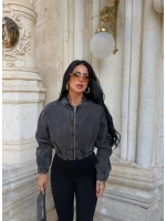 Fermuarlı Denim Bomber Ceket