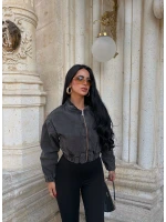 Fermuarlı Denim Bomber Ceket