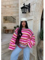 Fuşya Rainbow Çizgili Kazak