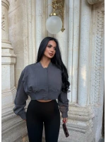 Gri Dokuma Kısa Bomber Ceket