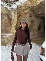 Gri Pileli Viskon Şort Etek