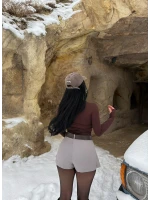 Gri Pileli Viskon Şort Etek