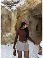 Gri Pileli Viskon Şort Etek