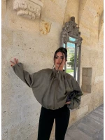 Haki Balon Kol Süet Bomber Ceket