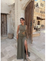 Haki Çift Aksesuarlı Resort Elbise