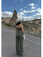 Haki Elina Yaka Çapraz Keten Takım